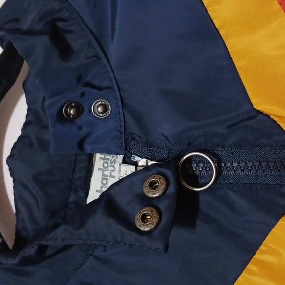 Charlotte Russe Blue Yellow Orange Windbreaker zippered large Pockets collar - Picture 4 of 6